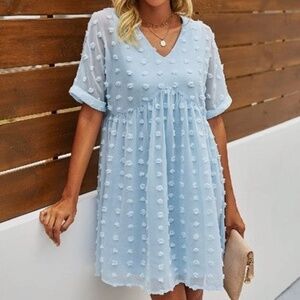 NEW! Supreme Fashion Polka Dot V Neck Ruffle Tunic Loose fit BBDoll Dress Sz S